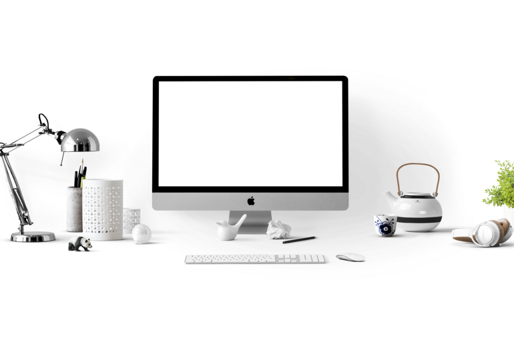 Silver Imac near white ceramic kettle