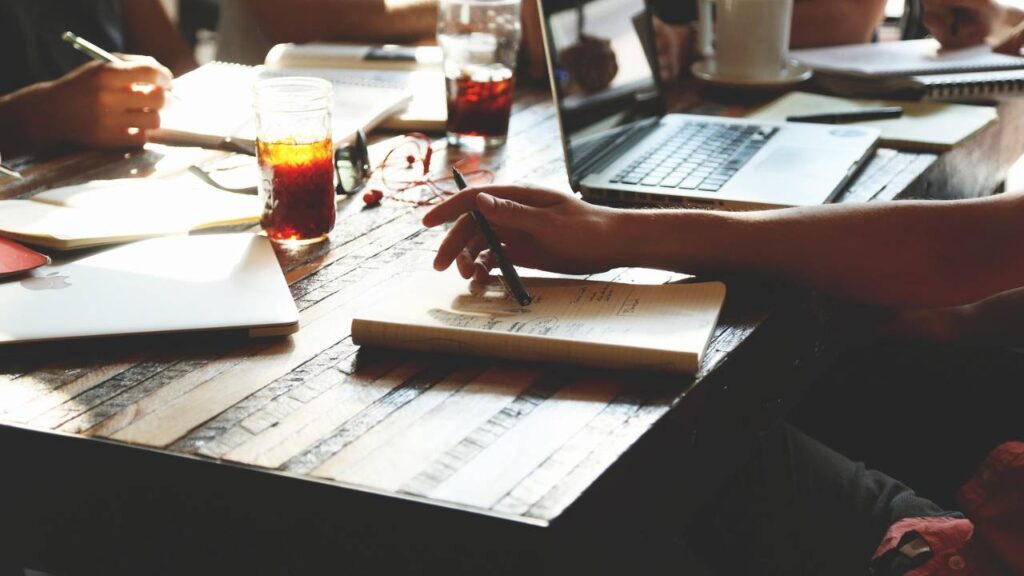 Several people planning together in an office setting